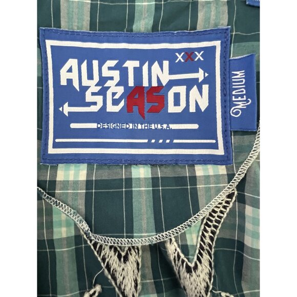 Austin Season Men's Medium Western Plaid Shirt With Embroidered Design Cowboy - Picture 2 of 7